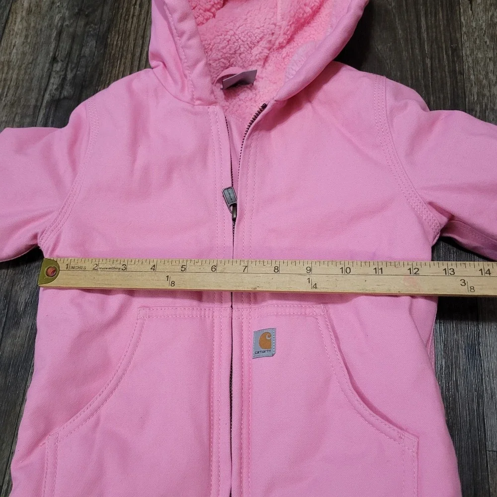 Carhartt Girls 3T Pink Washed Duck Hooded Jacket Sherpa Lined Full Zip Workwear